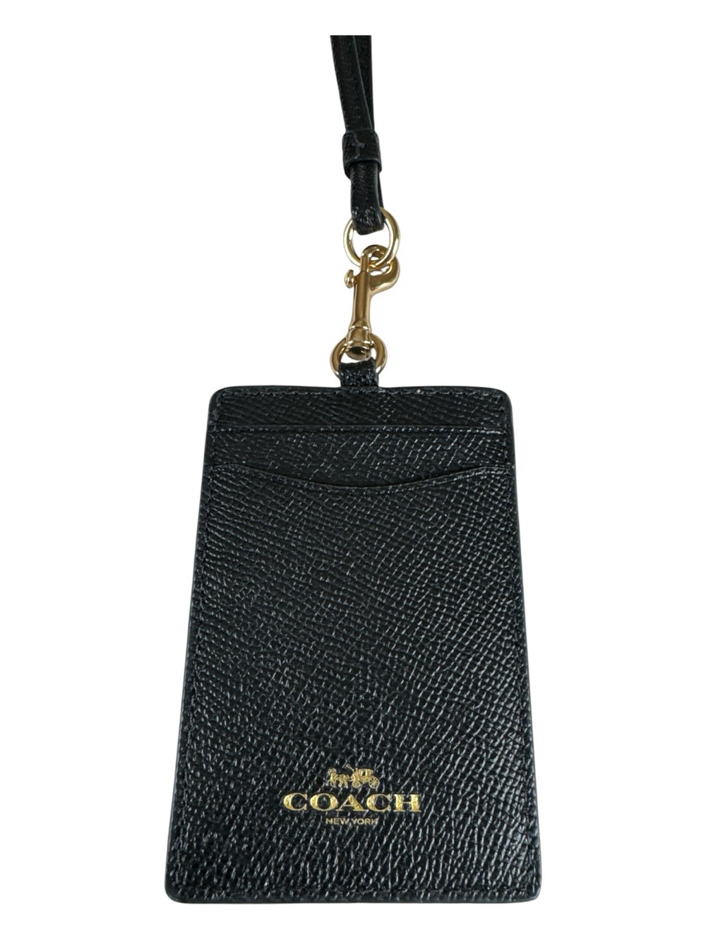 COACH Black Leather Cardholder Lanyard with Gold Hardware